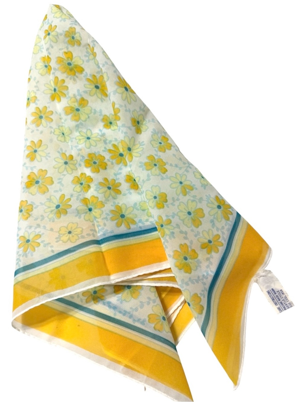1960’s Mod Flower Power Head Scarf in Yellow, Blue and White,‎ Made in Japan